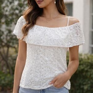 INC White Lace Off Shoulder Peasant Blouse Women’s XS Boho Romantic Top
